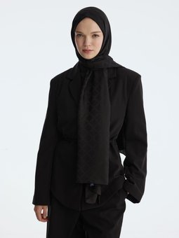 İpeksi Jakar Zincir Desen Siyah Şal