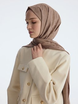 İpeksi Jakar Zincir Desen Vizon Şal