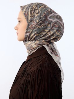 Retro Etnik Desen Pamuk Soft Bej Eşarp