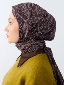 Retro Etnik Desen Pamuk Soft Bordo Şal