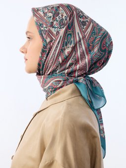 Retro Etnik Desen Pamuk Soft Turkuaz Eşarp
