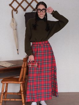 Ekose Kloş Kırmızı Etek