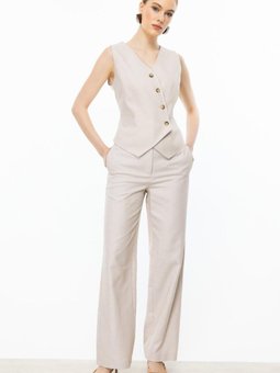 Bej Boru Paça Yandan Cepli Pantolon