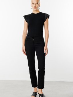 Siyah Beş Cep Dar Paça Kanvas Pantolon