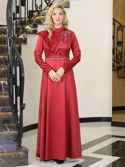 Ada Saten Bordo Abiye Elbise