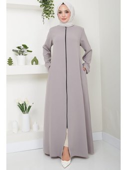 Fermuarlı Büyük Beden Bej Ferace