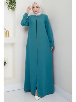 Fermuarlı Büyük Beden Ferace Mint