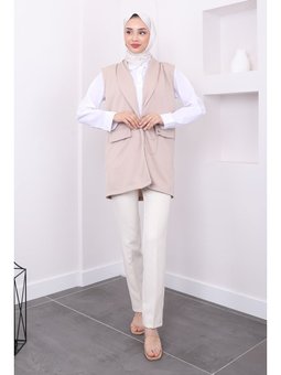 Bej Zincir Detaylı Yelek