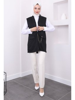 Siyah Zincir Detaylı Yelek