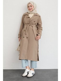 Çapraz Cep Detaylı Bej Trençkot