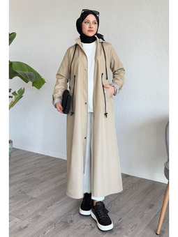 Çizgi Desen Taş Trençkot