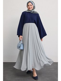 Dökümlü Kıvrımlı Gri Şifon Etek