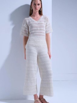 Ekru Ajurlu Astarlı Pantolon