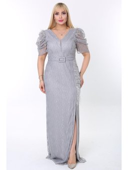 Büyük Beden Uzun Gri Abiye Elbise