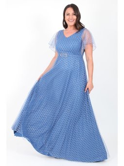 Büyük Beden Uzun İndigo Abiye Elbise