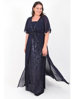 Büyük Beden Uzun Lacivert Abiye Elbise