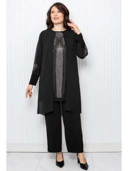 Taş Baskı Detaylı İkili Takım Siyah