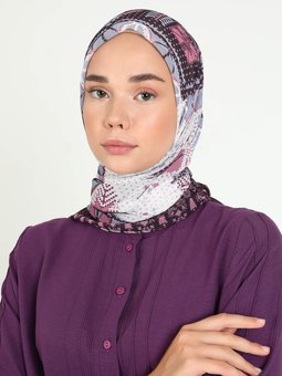 120 Cm Krep Pudra Eşarp Otantik Desen Mürdüm