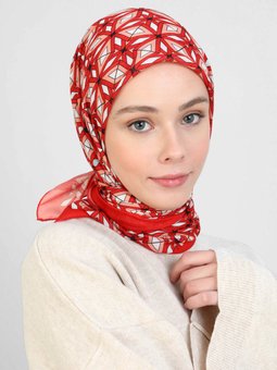 Nevada Pamuk Kırmızı Eşarp Karışık Çizgi Desen