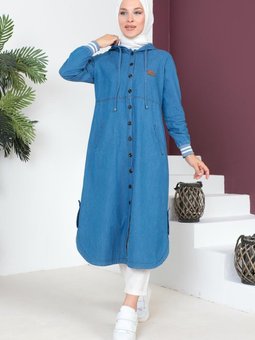 Açık Mavi Arma Detaylı Kot Kap