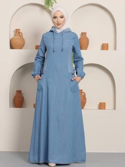 Açık Mavi Cep Detaylı Kot Elbise