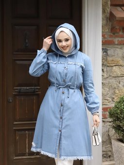 Açık Mavi Püskül Detaylı Kot Kap
