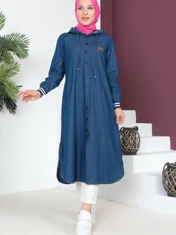 Koyu Lacivert Arma Detaylı Kot Kap