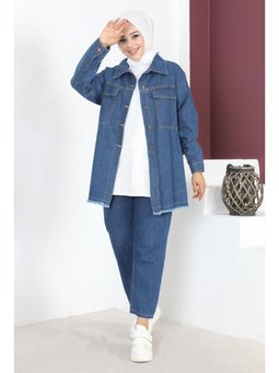 Püskül Detaylı Kot Mavi Ceket