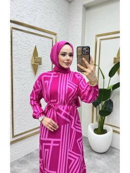 Fujya Geometri Desenli Tesettütr Elbise