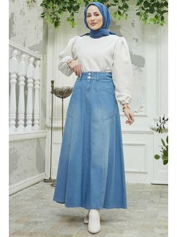 Denim Mevlana Kot Etek Mavi