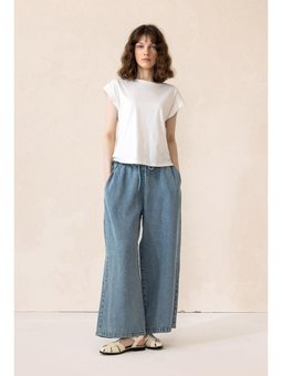 Beli Lastikli Salaş Yumuşak Mavi Kot Pantolon