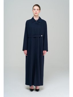 Gömlek Yaka Nervür Detaylı Büyük Beden Astarlı Lacivert Pardesü