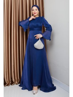 Pelerin Etekli Yoryo İpek K. İndigo Abiye Elbise