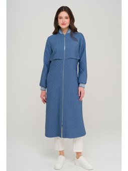 Ribana Ve Taş Detaylı Kapitone Desenli Hafif İndigo Kap