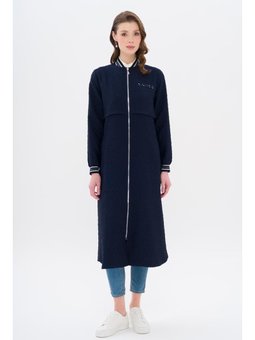 Ribana Ve Taş Detaylı Kapitone Desenli Hafif Lacivert Kap