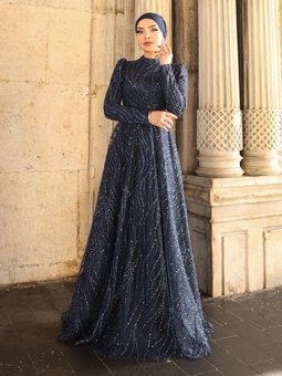Kartopu Lacivert Abiye Elbise