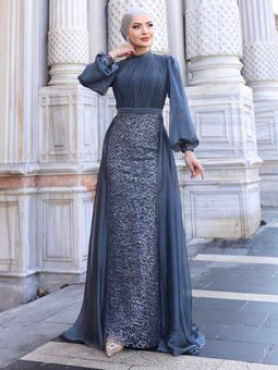 Lavanta Antrasit Abiye Elbise