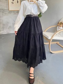 Siyah Brode Dantel Fisto İncili Uzun Etek