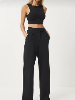 Siyah Likralı Palazzo Cırtlı Pantolon