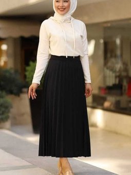 Siyah Pliseli Uzun Etek