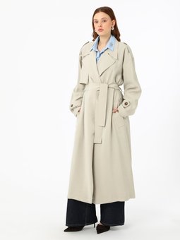 Belden Bağlama Detaylı Modal Kumaşlı Klasik Exclusive Trençkot Taş