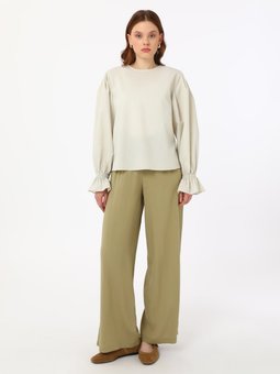 Beli Lastikli Viskoz Haki Pantolon