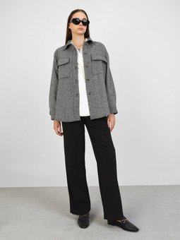 Cep Detaylı Siyah Çizgili Ceket