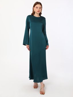 Koyu Zümrüt Yeşili Saten Abiye Elbise