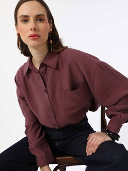 Modal Kumaş Tek Cepli Bluz / Exclusive Gömlek Gül Kurusu