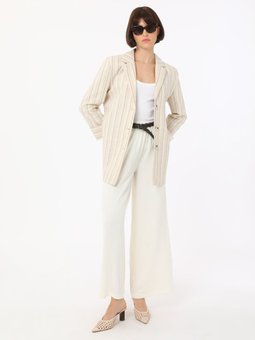 Viskoz Karışımlı Çizgili Blazer Krem Ceket