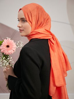 Monogram Düz İpeksi Koyu Turuncu Şal