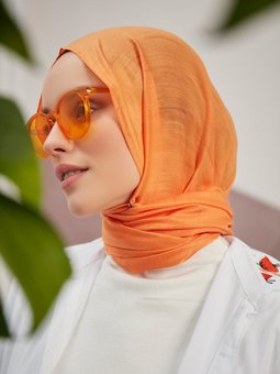 Monogram Düz İpeksi Turuncu Şal