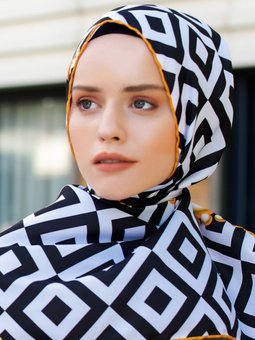 Sarı İnci Twill Şal Evi Eşarp Renkli