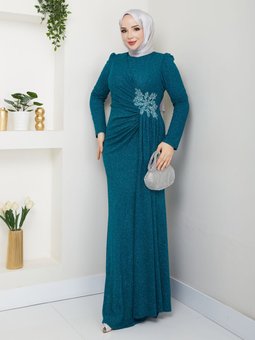 Petrol Melek Abiye Elbise